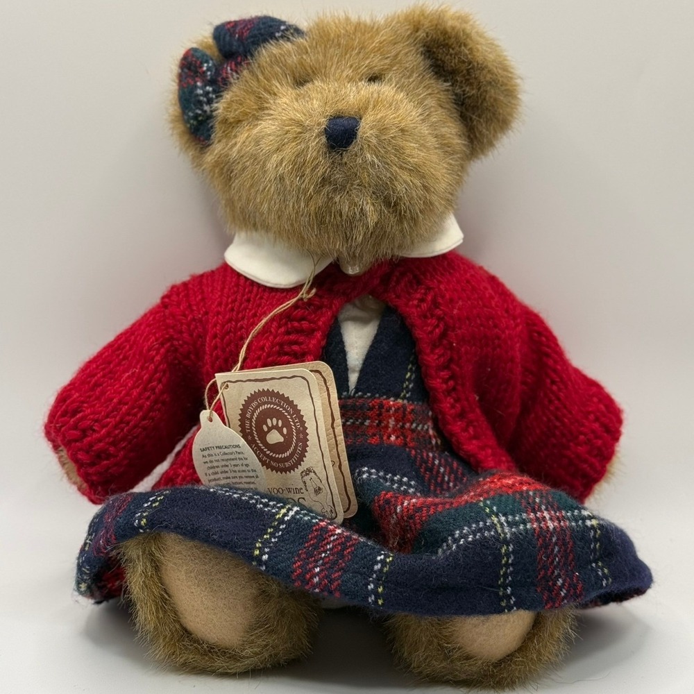 Boyds Collection TJ Best Dressed Teddy Bear Red Sweater Plaid Dress NO BAG